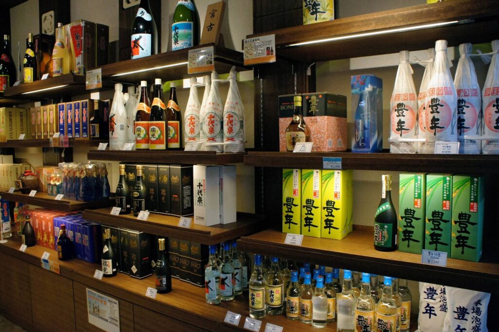 Awamori bottles on Miyako Island