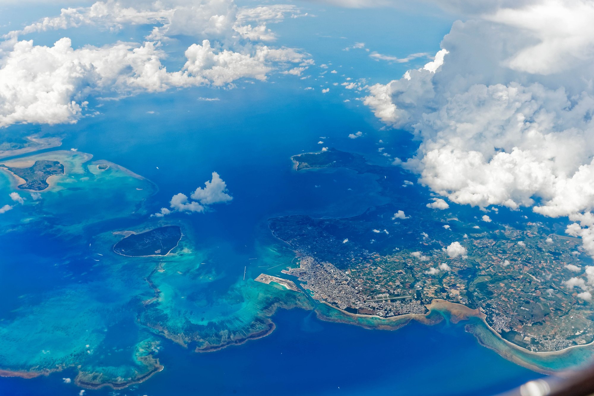 Aerial view of Ishigaki with Taketomi and Kohama islands
