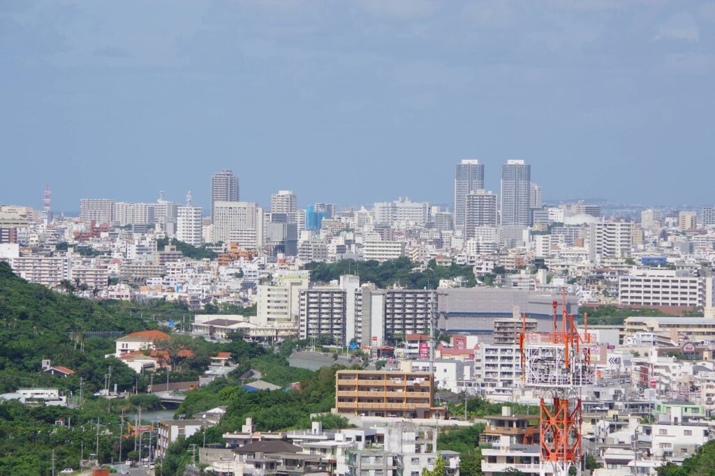 Cityscape of Naha and Tomigusuku in southern Okinawa Main Island
