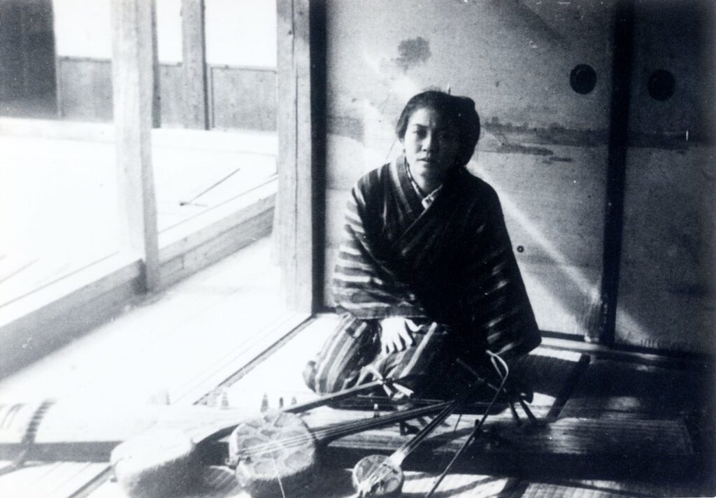 Historic photograph of traditional Okinawan musical instruments