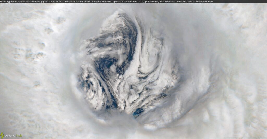 Satellite image of the eye of Typhoon Khanun near Okinawa, August 2023